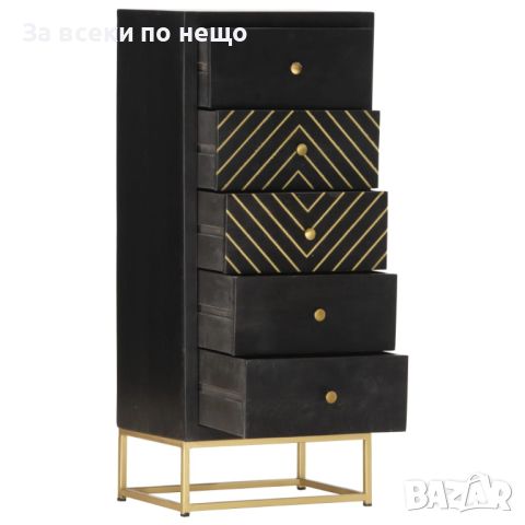 Шкаф с чекмеджета, черно и златисто, 45x30x105 см, манго масив, снимка 1 - Шкафове - 45496109