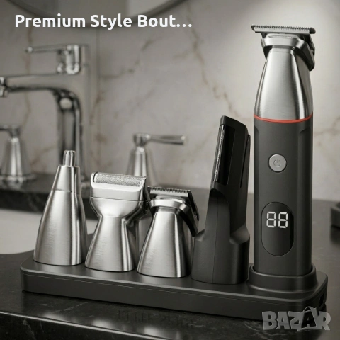 Професионален комплект за подстригване 5 в 1 – машинка, тример, бръсначка и приставки за лице и тяло