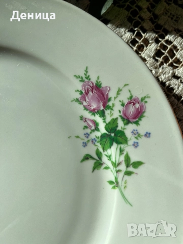 Българска роза на Китка Златен кант, изчистен модел 6 броя-24 см за основно 6 броя-23.5 см , снимка 9 - Чинии - 52658113