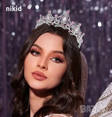 3 Цвята елегантна дамска детска корона тиара метална за глава и торта украса, снимка 2 - Аксесоари за коса - 50603160