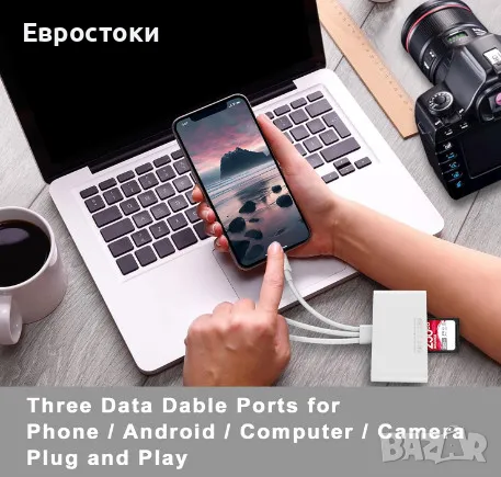 Четец на карти с памет 5 в 1, USB OTG адаптер и четец на SD карти за i-Phone/i-Pad, USB C и USB A, снимка 3 - Кабели и адаптери - 47057364