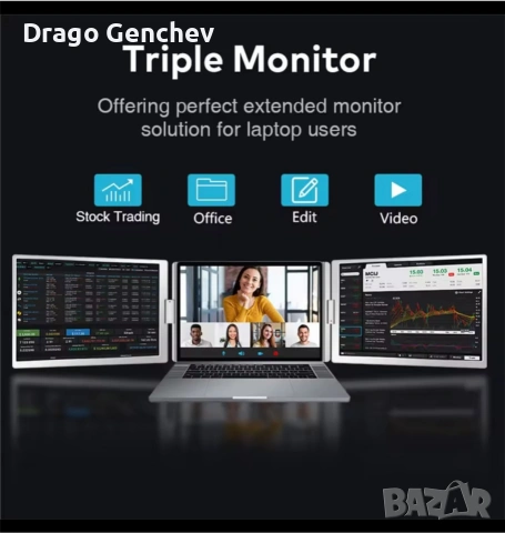 Допълнителни двойни екрани за лаптоп , снимка 3 - Лаптоп аксесоари - 53836385