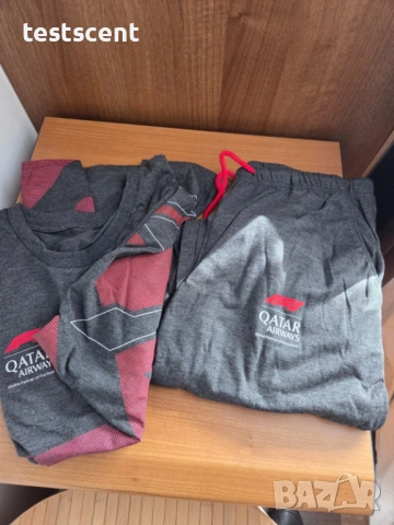 Комплект пижама Qatar Airways Бизнес Класа Formula 1 Pyjamas унисекс размер М червено и сиво 2026, снимка 8 - Пижами - 54020791