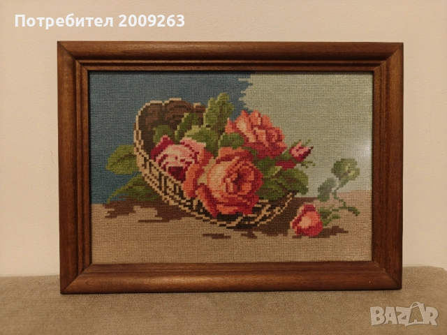 Гоблен с рози 31х22 см., снимка 2 - Гоблени - 51945875