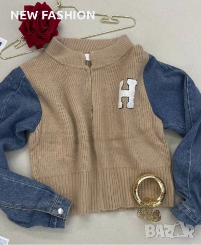 Разпродажба ✨ Дамски Пуловер с Деним Ръкав ✨