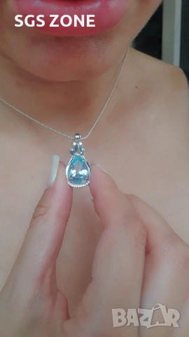 Сребърна Висулка с Небесно Син Топаз, снимка 7 - Колиета, медальони, синджири - 49810815