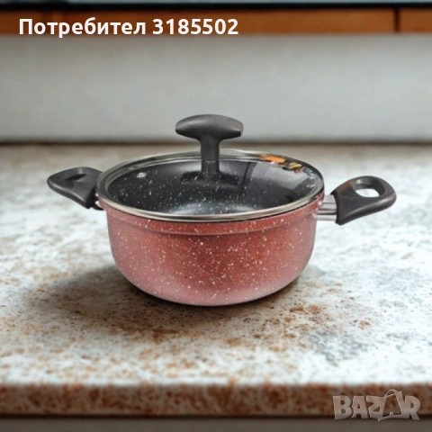 Тенджера Rosberg, 22 см, 4.3 л, Мраморно незалепващо покритие, Индукция, Бордо Меланж, снимка 6 - Прибори за хранене, готвене и сервиране - 51433864