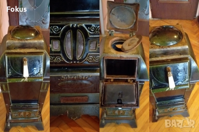 СТАРА ЧУГУНЕНА КАХЛЕНА ПЕЧКА СЪС ЗЕЛЕН ЕМАЙЛ ТОП СЪСТОЯНИЕ, снимка 3 - Антикварни и старинни предмети - 53524685