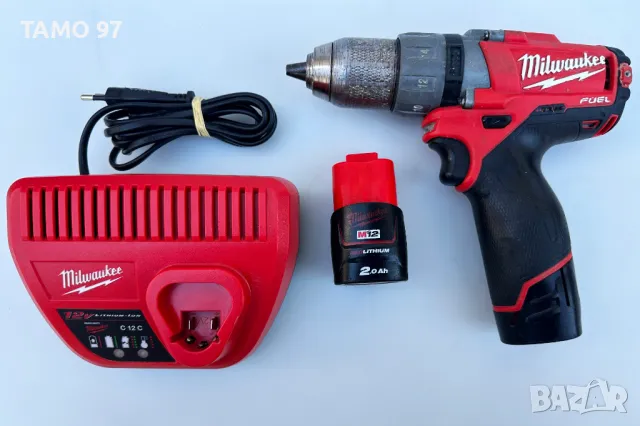 Milwaukee M12 CDD - Безчетков акумулаторен винтоверт 2x12V 2.0Ah, снимка 1