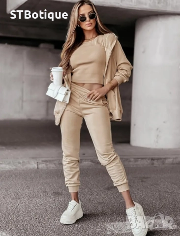 🌸 STBoutique – Дамски Стилен Бежов Комплект със Суитшърт и Панталони 🌸, снимка 2 - Комплекти - 52012552