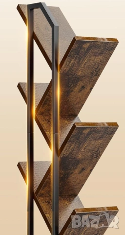 Масивна Библиотека с 6 рафта стабилна и ефектна от дърво + метал, снимка 5 - Етажерки - 53113500