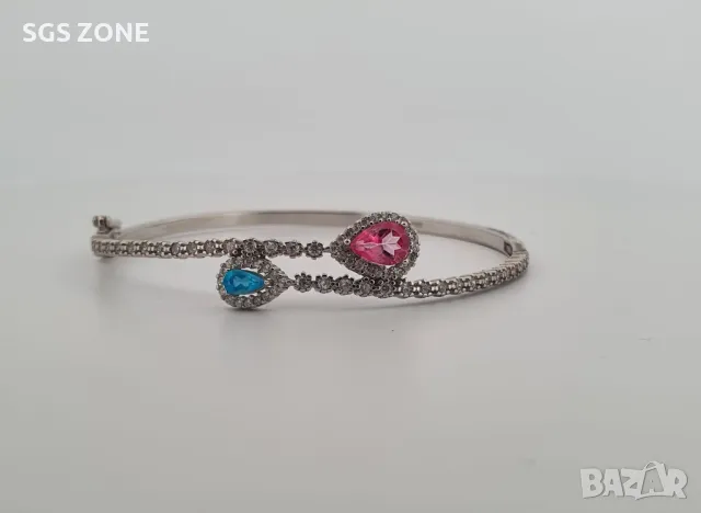 Масивна Сребърна Гривна с Розов или Син Топаз, снимка 5 - Гривни - 49916668