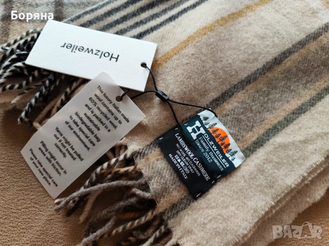 Нов дамски шал от камилска вълна и кашмир в стил Burberry, снимка 3 - Шалове - 53724748