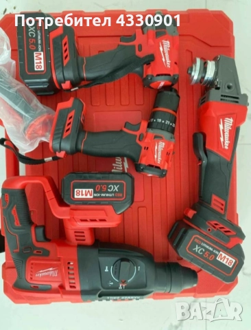 🔥 Milwaukee M18 комплект – 4 машини + 3 батерии + зарядно (нов), снимка 6 - Куфари с инструменти - 52399984