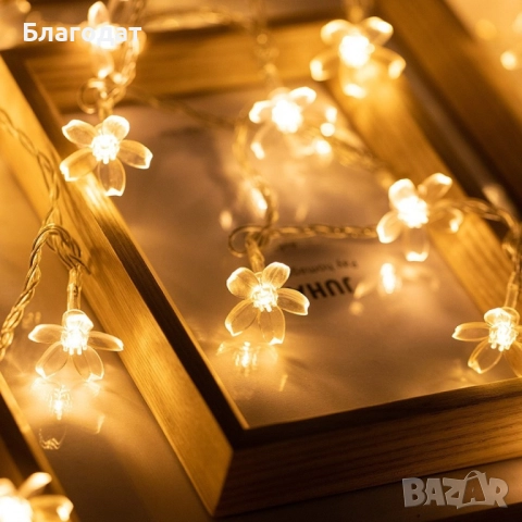 Многоцветни коледни LED лампички с цветя с щепсел  - Многоцветни, дължина - 5м ,28бр лампички., снимка 10 - Декорация за дома - 52410693