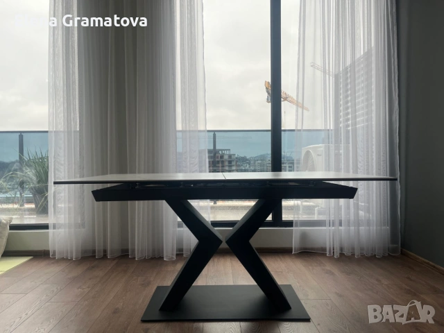 разтегателна трапезна маса 160/90/76 метална основа и керамичен плот, снимка 3 - Маси - 53381970