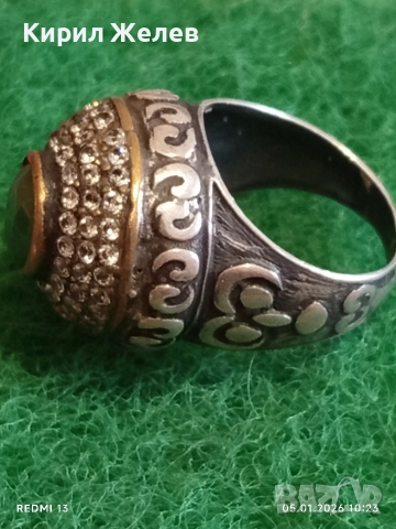 Винтидж сребърен пръстен стил Хюрем султан с НЕФРИТ орнаментиран ювелирно бижу 51826, снимка 6 - Пръстени - 52983143