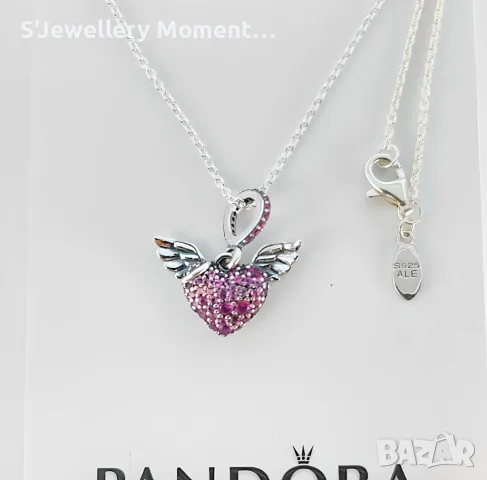 Сребърно колие 925 модел Pandora Pavé Heart Angel Wings Necklace, снимка 10 - Колиета, медальони, синджири - 46881790