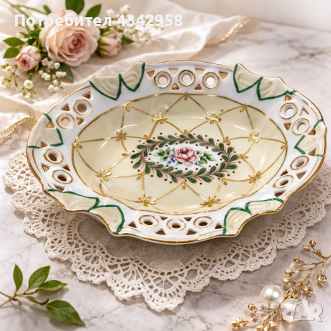   Декоративна порцеланова пиала с ажурен борд .