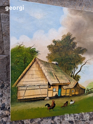 Авторска картина маслени бои върху платно селски пейзаж, снимка 5 - Картини - 54017474