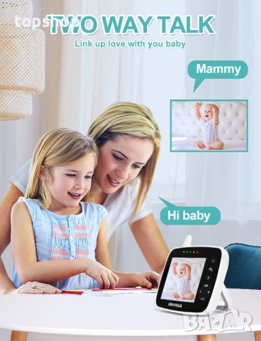 ЧИСТО НОВ PTZ бебефон OBVHNUA 3.5-инча 300 метра обхват, без WIFI с въртене 355°/120°, Еко режим ..., снимка 7 - Бебефони - 52383420