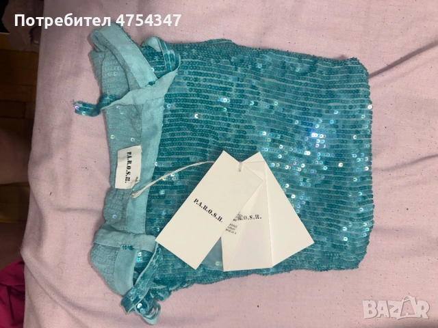 Нова дизайнерска рокля P.A.R.O.S.H. с пайети – тюркоазено синя – с етикет