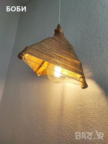 Дървен полилей с канап, снимка 1 - Лампи за таван - 46155072