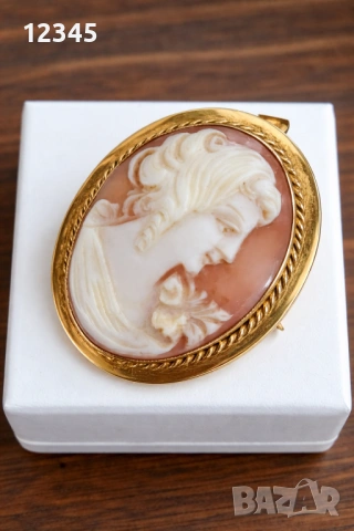 Старинна златна брошка/медальон с камея