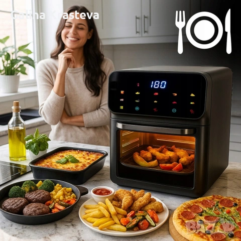 Еър фрайър и фурна 2-в-1 , XXL Капацитет 12L, 1350W, 10 Програми, LED Тъч дисплей