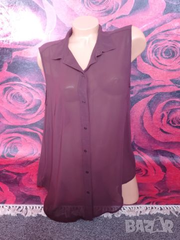 H&M Тъмно лилава риза туника без ръкав от шифон Л/ХЛ, снимка 1 - Туники - 46407266