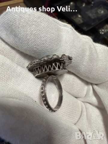 Среърен пръстен филигран с лунен камък №7593 , снимка 5 - Антикварни и старинни предмети - 52332006
