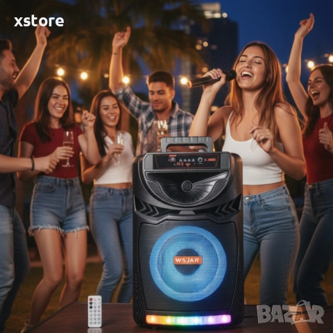 Bluetooth караоке колона с безжичен микрофон – 8,5″ говорител, LED светлини, TWS и FM радио, снимка 5 - Друга електроника - 52821946
