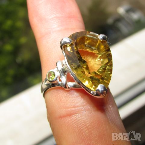 925 сребърен пръстен с лимонов кварц 17x12мм, тегло 6.3гр., снимка 5 - Пръстени - 46388452