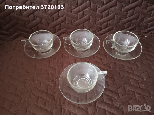 Сервиз за кафе - йенско стъкло от 4 бр. чаши, снимка 4 - Сервизи - 45538023