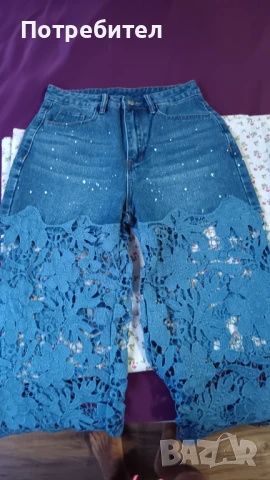 Дамски дантелени дънки , снимка 3 - Дънки - 51278374