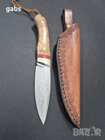 Компактен ловен нож CLRERN,дамаска стомана,фултанг с кожена кания ,LN433, снимка 6 - Ножове - 52949727