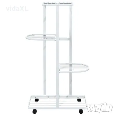 vidaXL 4-етажна стойка за цветя на колела, 44x23x80 см, бяла, желязо(SKU:343116), снимка 3 - Други - 48210241