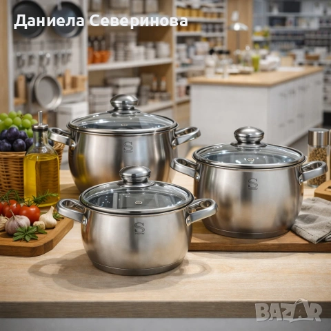 Комплект тенджери Swissgold EMMIE (SG-18099) – 3 броя с 5-слойно капсуловано дъно, снимка 3 - Съдове за готвене - 53056578