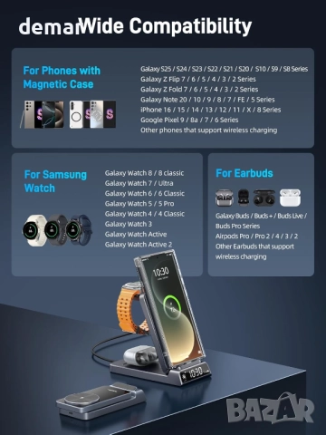 Магнитно безжично зарядно за Samsung, 3 в 1 Mag Safe, снимка 8 - Безжични зарядни - 51690351