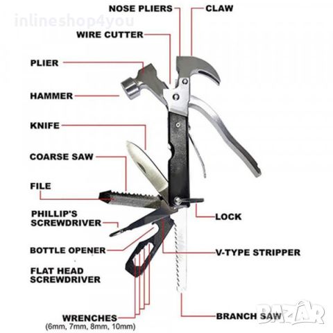 Комбиниран мулти къмпинг инструмент Tool, 18 в 1, снимка 2 - Други инструменти - 46671063