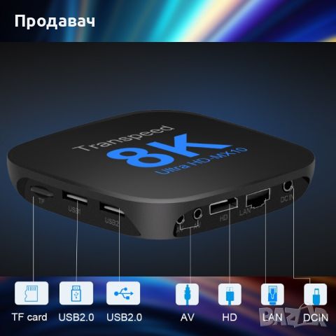 Transpeed TV box Android 13 8k, снимка 4 - Плейъри, домашно кино, прожектори - 45197448