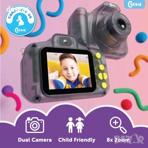 ClickKid CAM10 Детска цифрова камера, 8X увеличение 32GB micro SD карта, доп. батерия и калъф, снимка 5 - Камери - 46447464