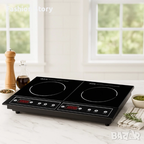 Двоен индукционен котлон Royalty Line RL-DIP4000.2 - 1400W+2000W, 80°C- 270°C, Кристална плоча, Тайм, снимка 4 - Котлони - 51913433