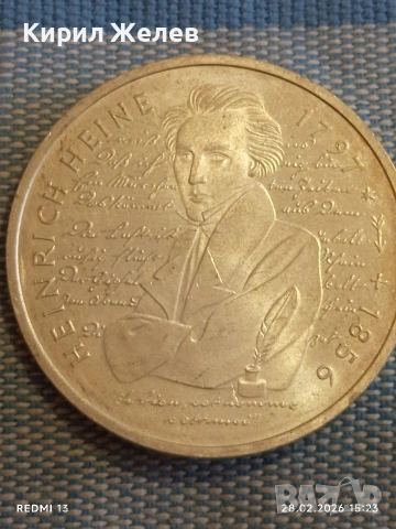 Сребърна монета 10 дойче марки 1997г. ФРГ тема 200г. От рождението на поета Хайнрих Хайне 46241, снимка 6 - Нумизматика и бонистика - 53657055