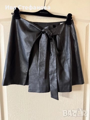Нова черна кожена кожа къса елегантна интересна пола Mango , снимка 3 - Поли - 46871842