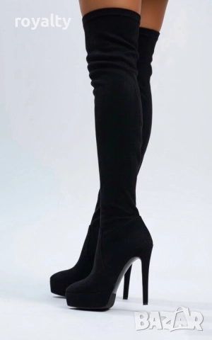 Чизми на ток - черен велур, снимка 3 - Дамски ботуши - 52468407