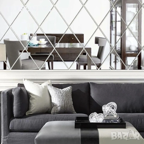 Комплект от 32 самозалепващи се акрилни огледала , 50x100 см, снимка 18 - Декорация за дома - 53581848