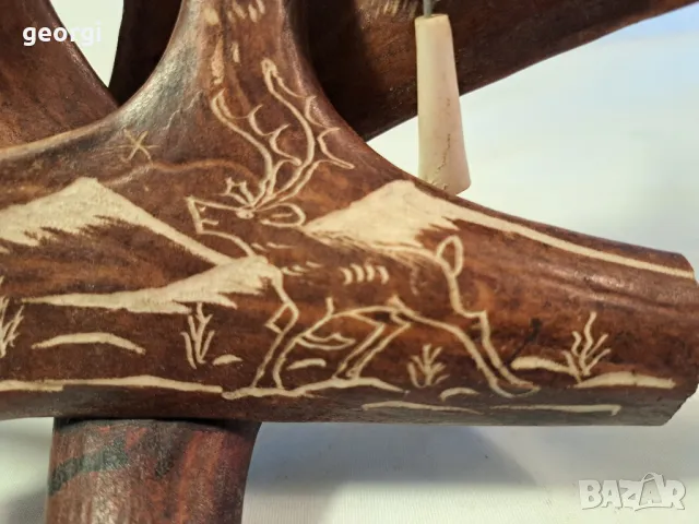 гравиран свещник от еленов рог уникат     25/4, снимка 3 - Декорация за дома - 50144699