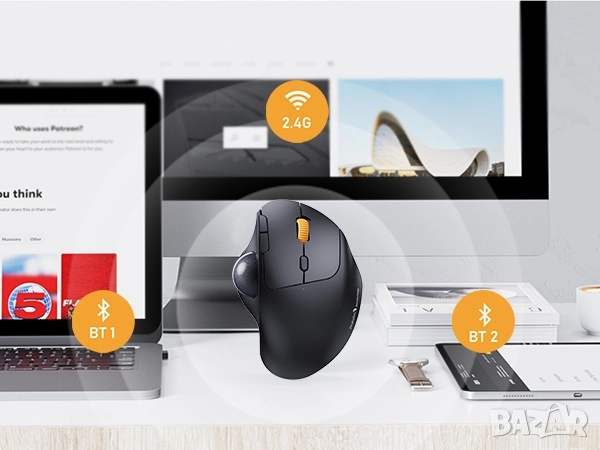 ProtoArc EM04 Безжична Тракбол Мишка, 2x Bluetooth + 2.4g Ресивър , снимка 8 - Клавиатури и мишки - 52469289