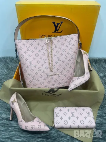 дамски комплект обувки на ток/ чехли / маратонки / сандали и портмоне louis vuitton , снимка 1 - Чанти - 48581170